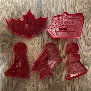 Vintage Retro Christmas Holiday Plastic Cookie Cutters, Lot of 5
